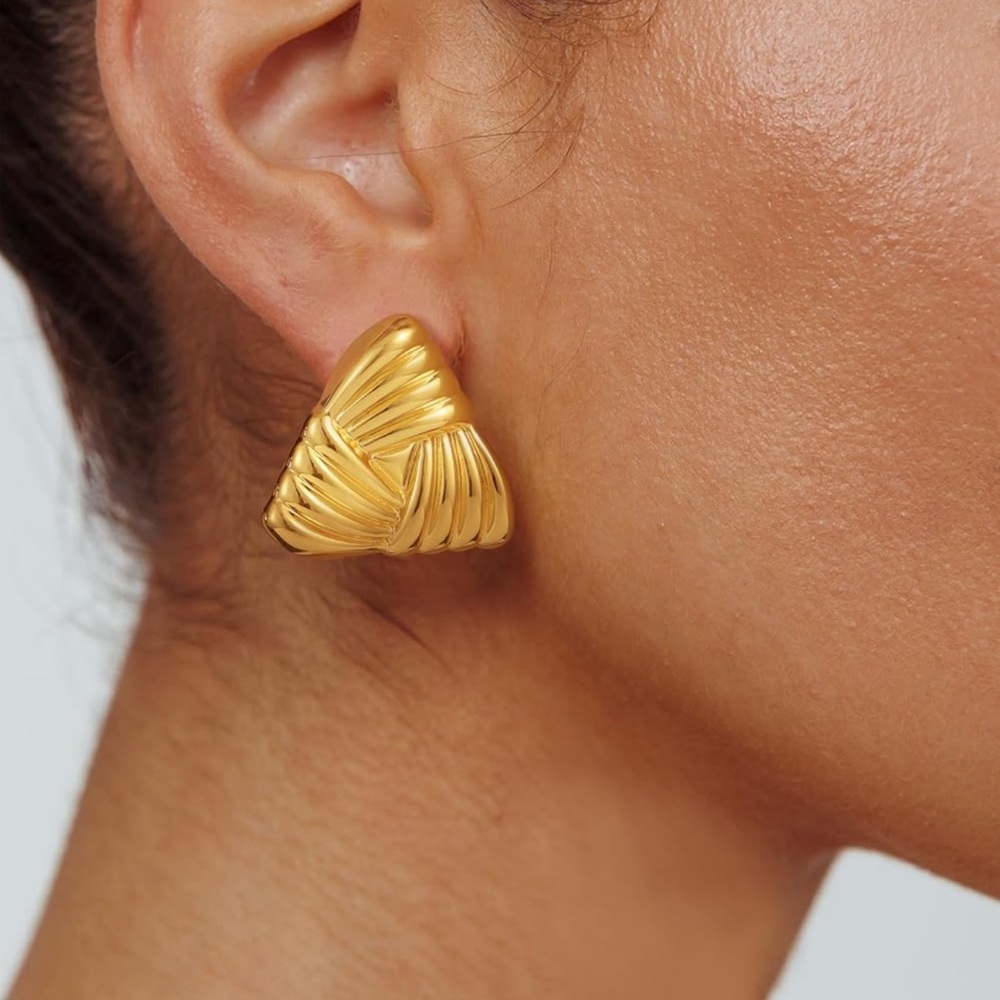 Isabell Gold Textured Triangle Stud Earrings